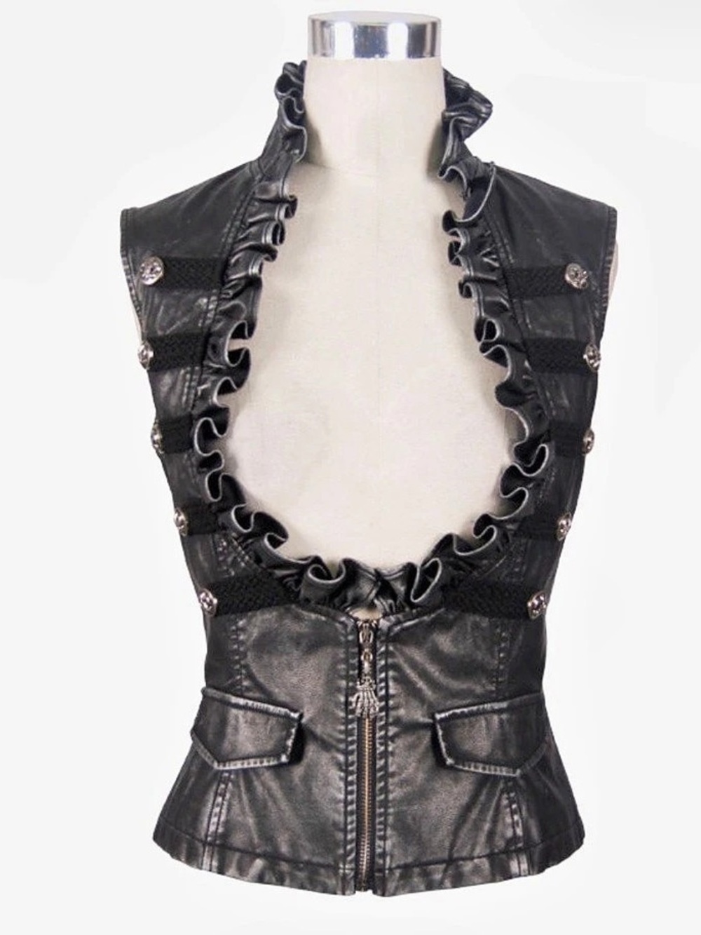 Devil Fashion Gothic Zora Vest / Doom Duchess Faux Leather Vest Black Faux